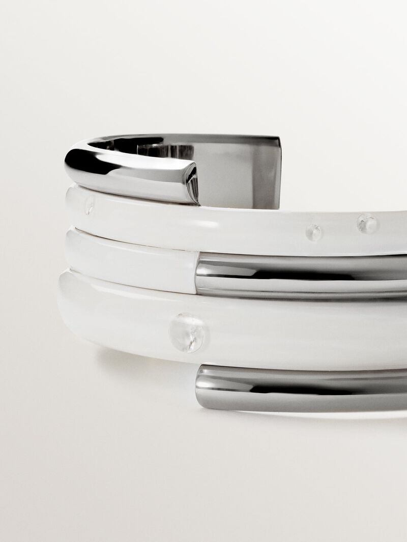 925 silver bracelet with white enamel and zircons suspended in resin image number 4