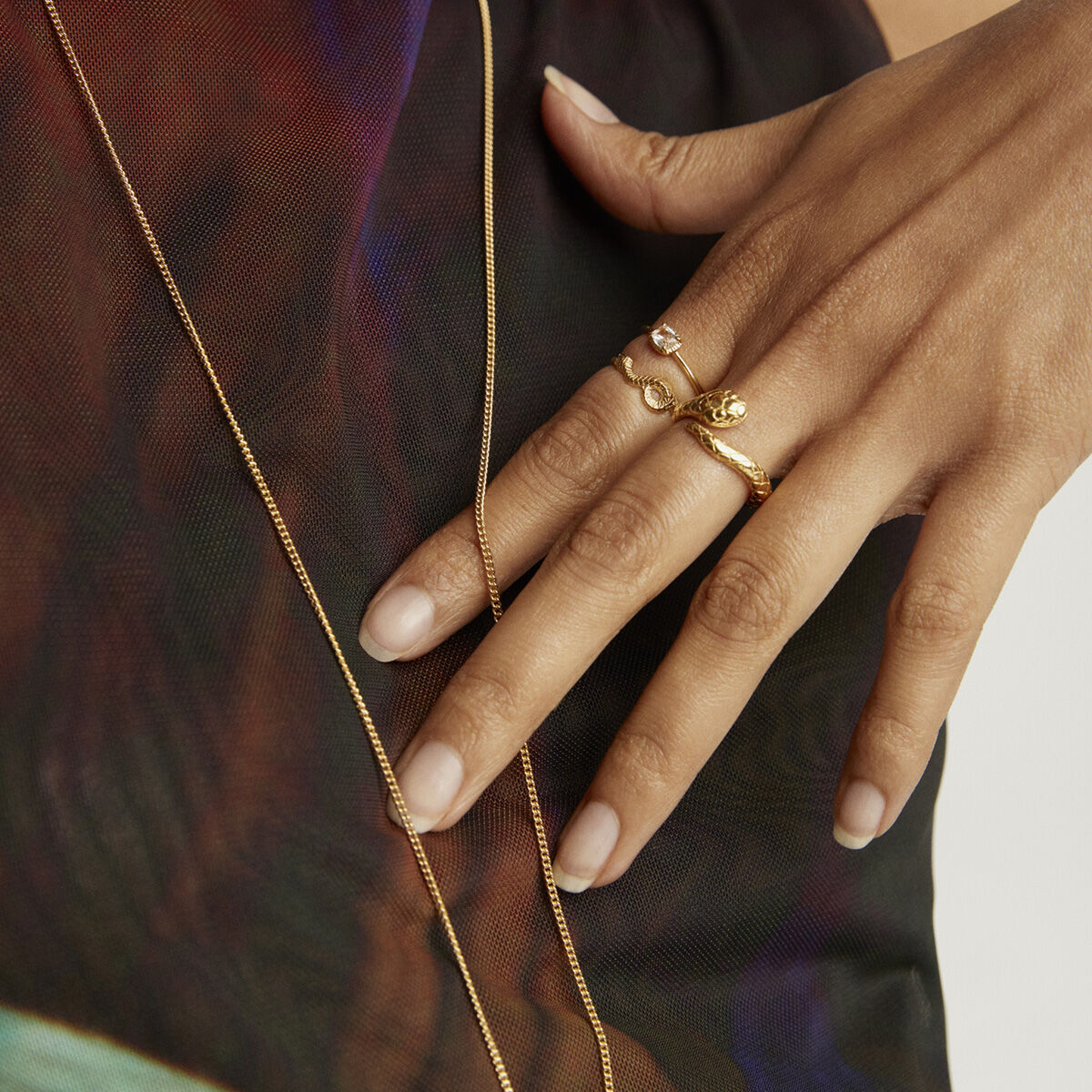 Gold-plated silver embossed snake ring , J04853-02, hi-res