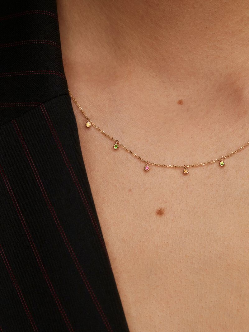 9K Yellow Gold Necklace with Tsavorites and Multicolor Sapphires image number 3