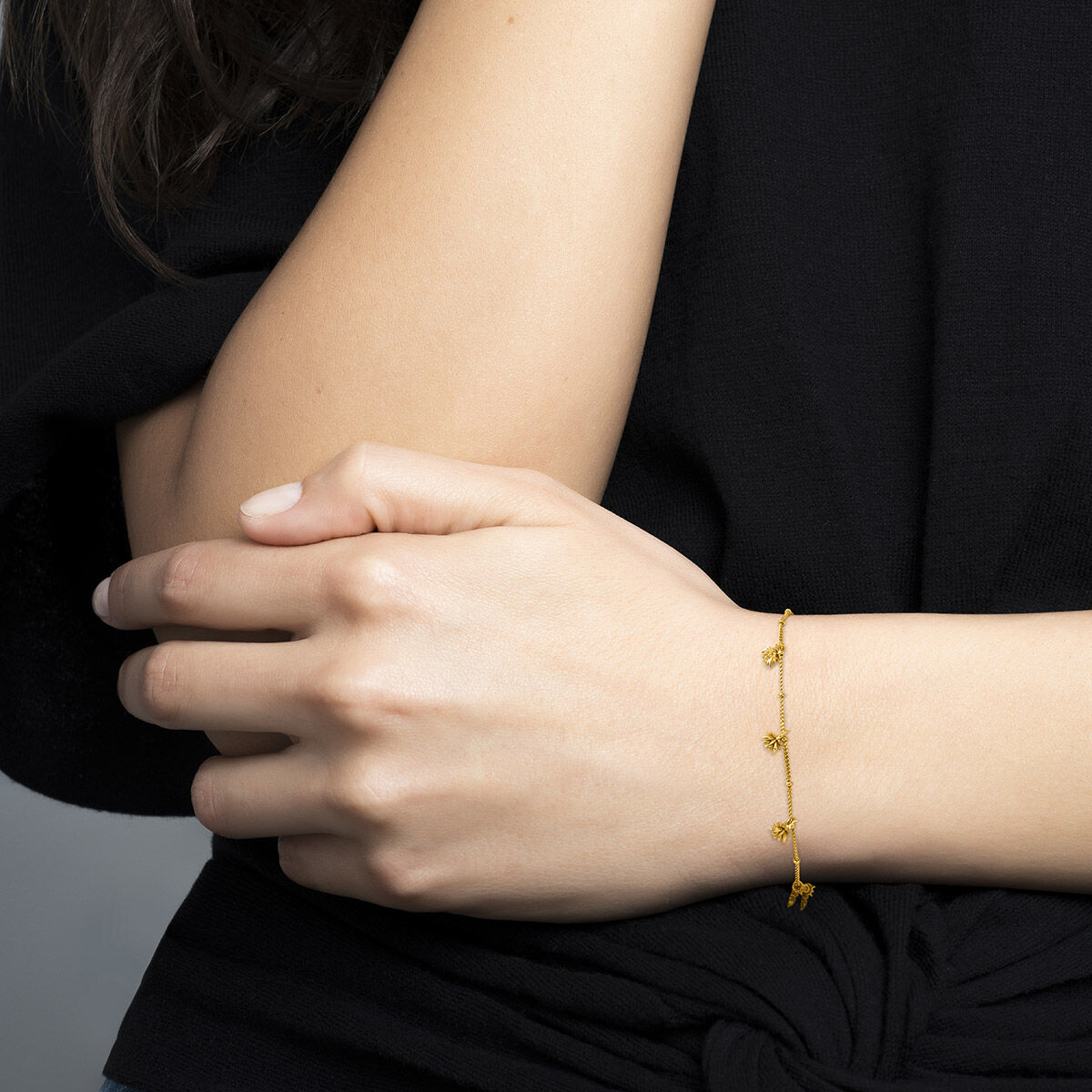Pulsera motivos colgantes flor loto plata recubierta oro , J04594-02, hi-res