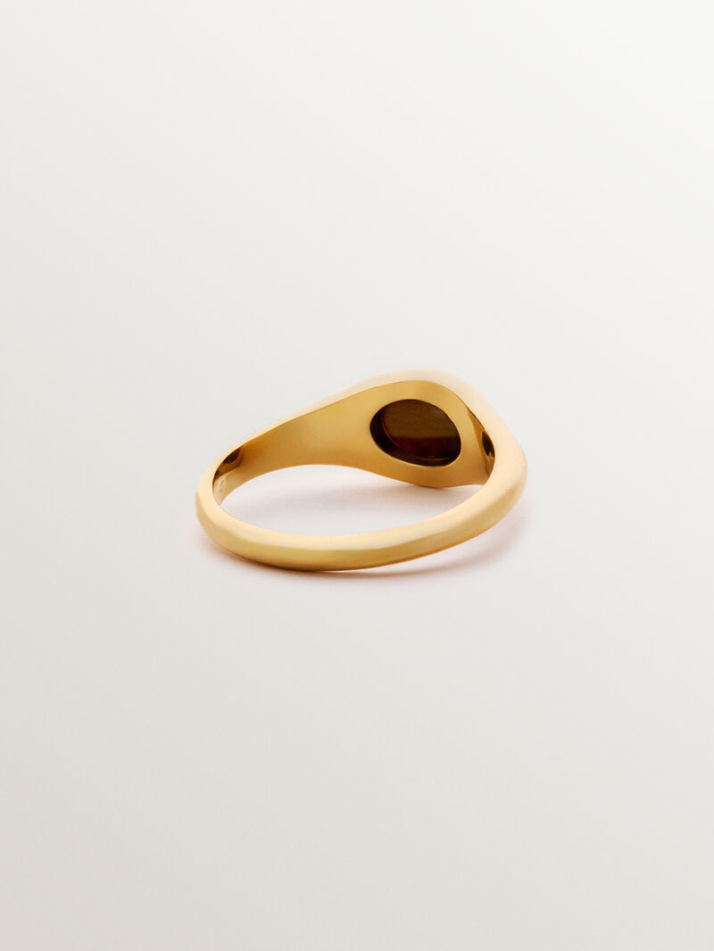 18K yellow gold plated 925 silver signet style ring with central tiger's eye. image number 4