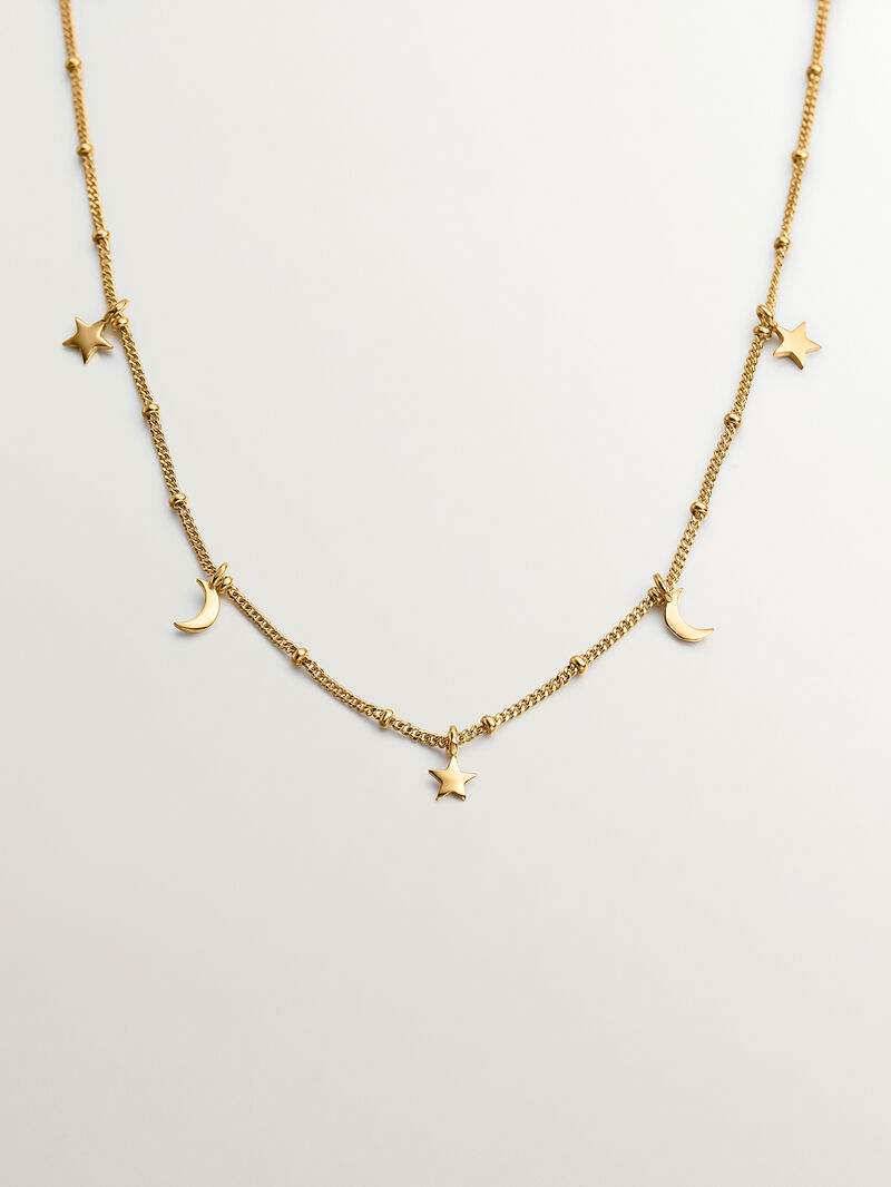 925 Silver necklace coated in 18K yellow gold with stars and moons. image number 0