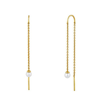 Gold plated silver pearl pendant earrings, J04733-02-WP, hi-res