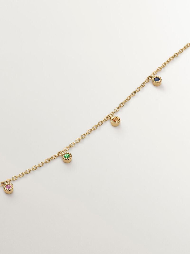 9K Yellow Gold Necklace with Tsavorites and Multicolor Sapphires image number 4