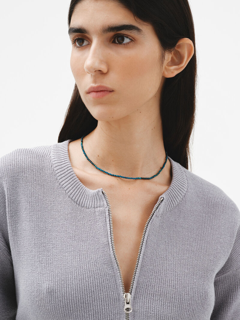 925 Silver necklace bathed in 18K yellow gold with chrysocolla beads. image number 3