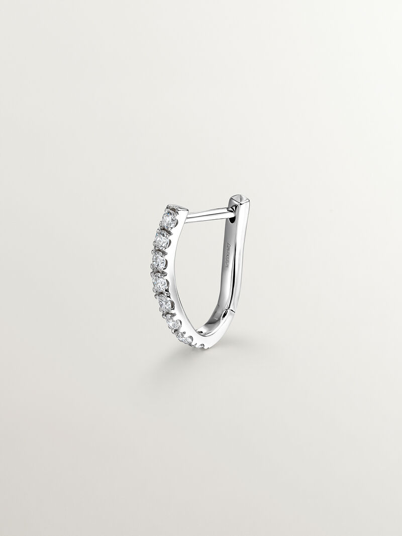 Individual earring of small 18K white gold hoop with diamonds in a wavy shape. image number 0