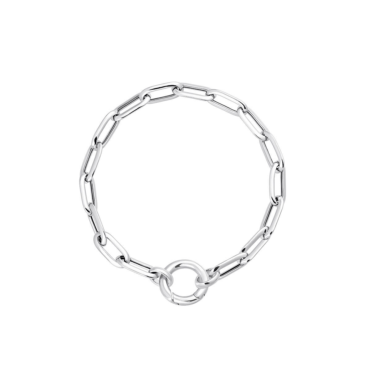 Silver rectangular cable link chain bracelet , J05340-01-19, hi-res