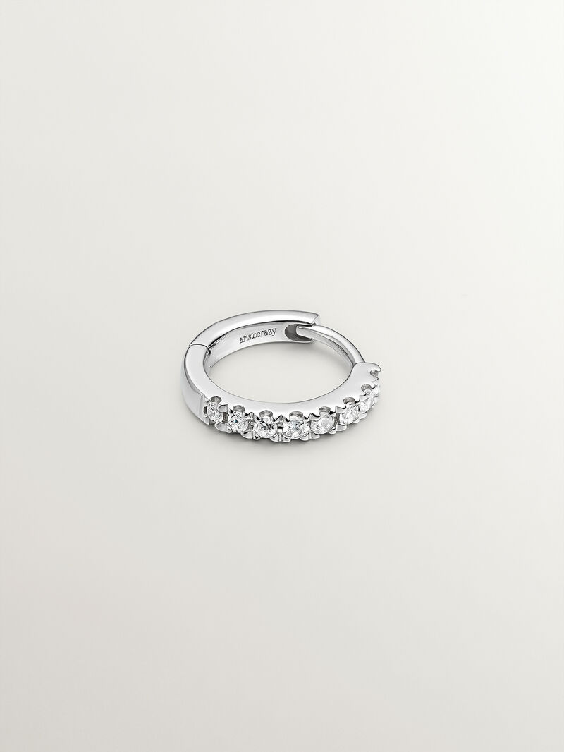 18K white gold single hoop earring with brilliant-cut diamond image number 2