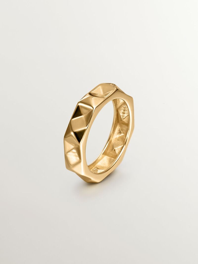 925 silver ring bathed in 18k yellow gold with geometric finish image number 0