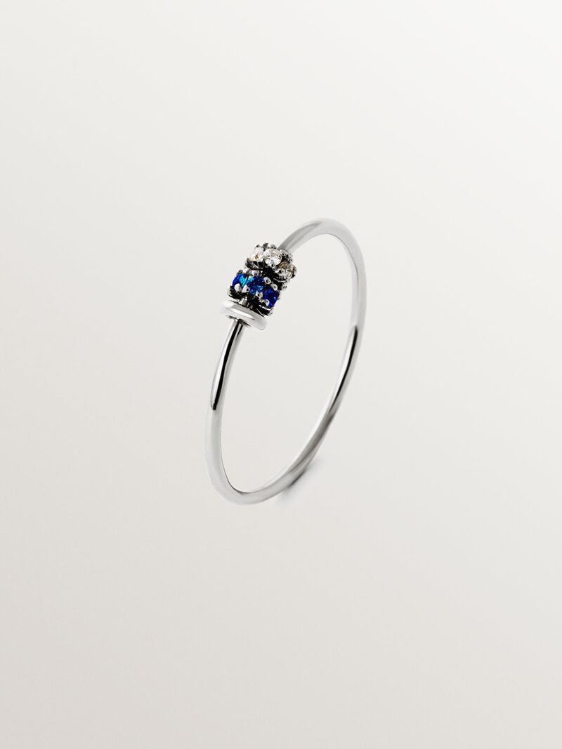 9K white gold ring with blue sapphires and diamonds image number 0
