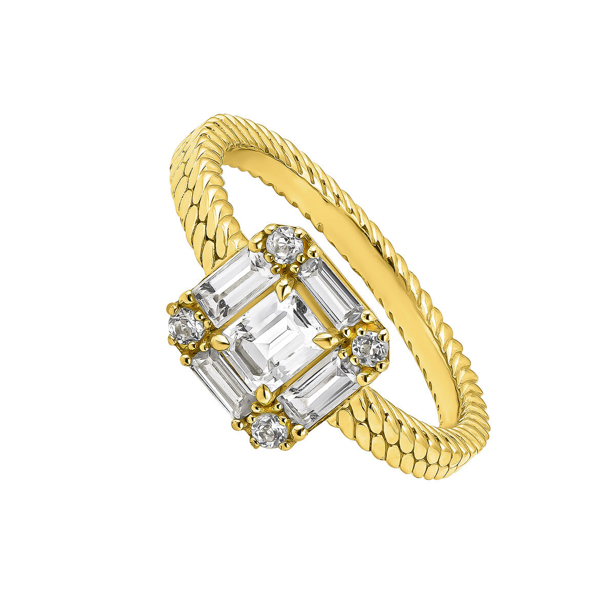 Gold-plated silver ring with white topaz, J04920-02-WT, hi-res
