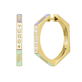 18k gold-plated silver hoop earrings with colors and a number one, J05084-02-MULENA,hi-res