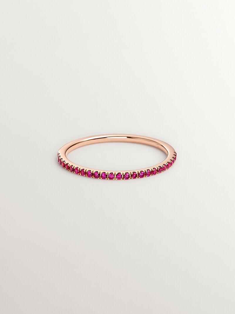 9K Rose Gold Ring with Pink Rubies image number 2