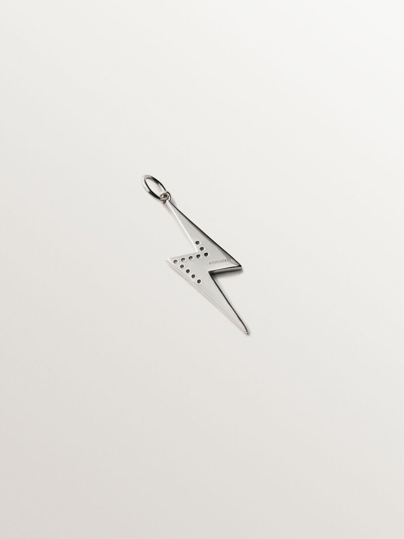 925 silver charm with white topaz and black enamel detail in the shape of a lightning bolt image number 1