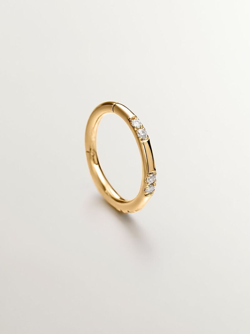 Individual 18K yellow gold hoop earring with diamonds image number 2