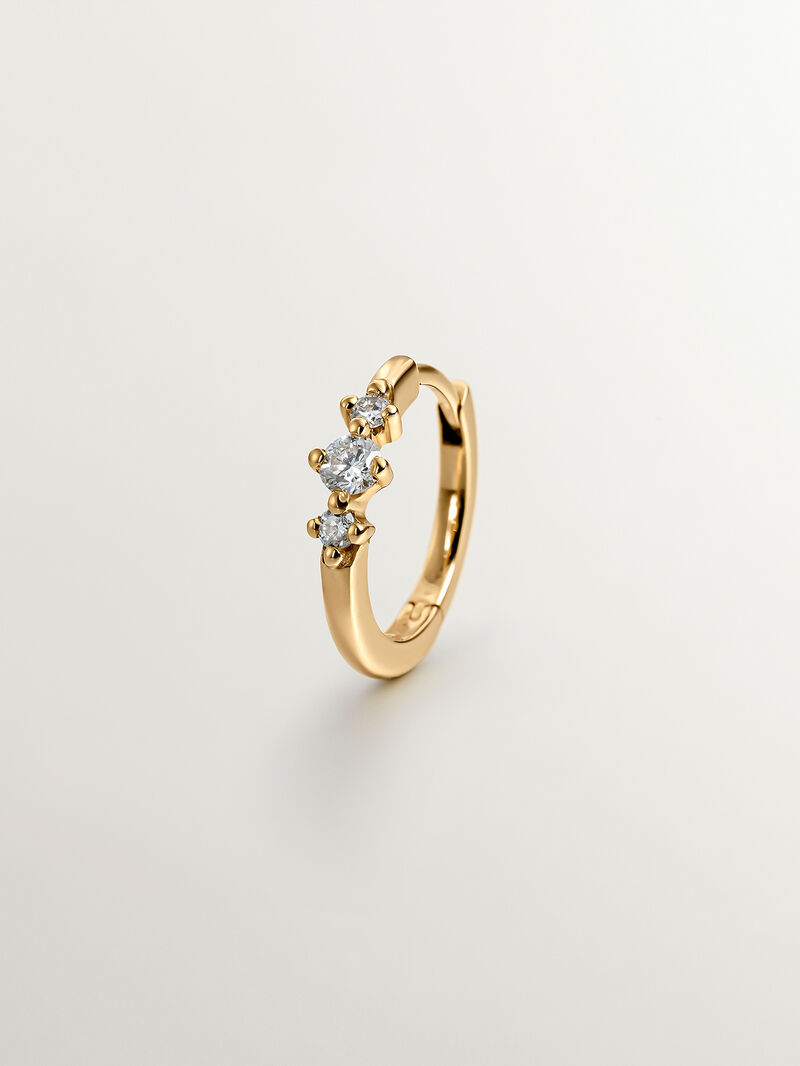 18K Yellow Gold Triple Diamond Small Single Hoop Earring image number 2