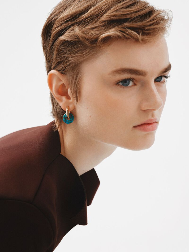 925 Silver hoop earrings bathed in 18K yellow gold with turquoise image number 1