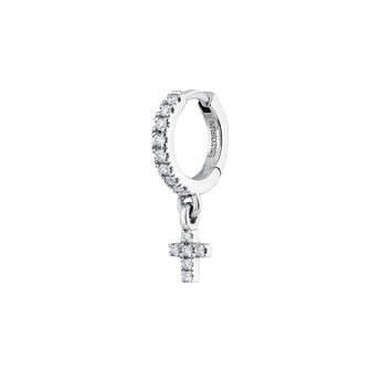 Diamond cross white gold hoop earring 0.04 ct , J04355-01-H, mainproduct