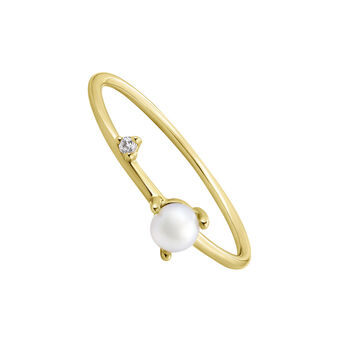 9K gold carats white sapphire pearl asymmetric ring , J04888-02-WP-WS,hi-res