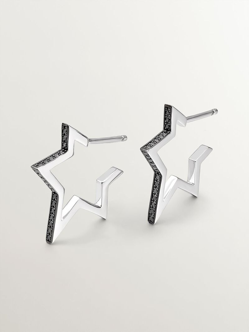 925 Silver earrings in the shape of a star with black spinels. image number 0