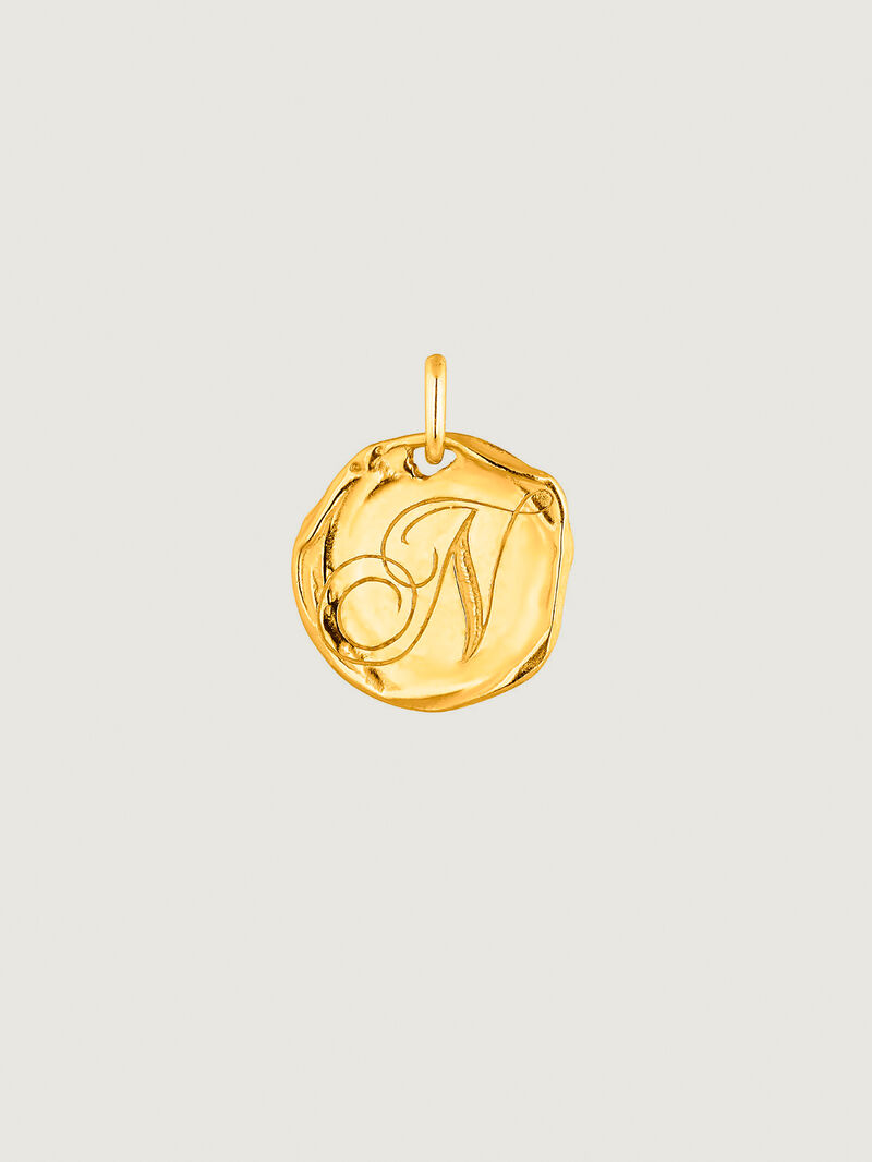 Handcrafted 925 silver charm bathed in 18K yellow gold with initial N image number 0