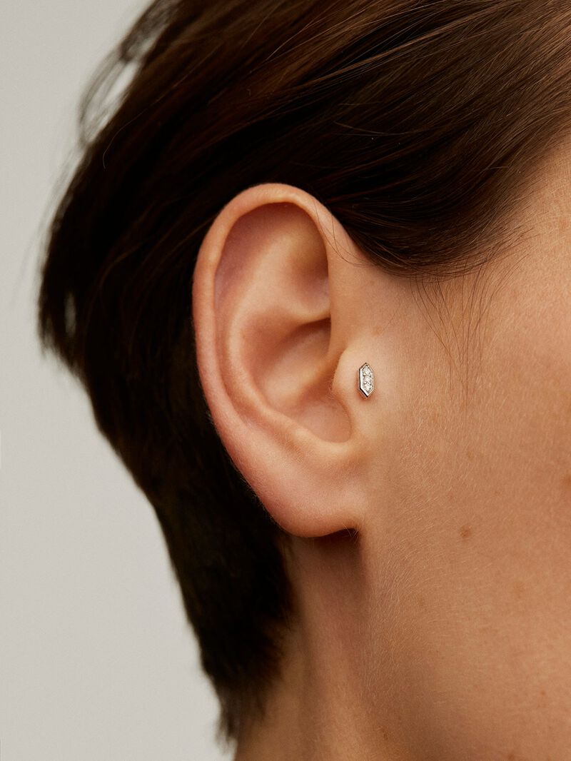 18K White Gold Hexagonal Piercing with Diamonds image number 1