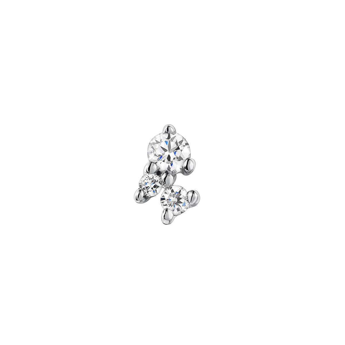 Single 9kt white gold earring with triple diamond of 0.033cts, J04956-01-H, hi-res