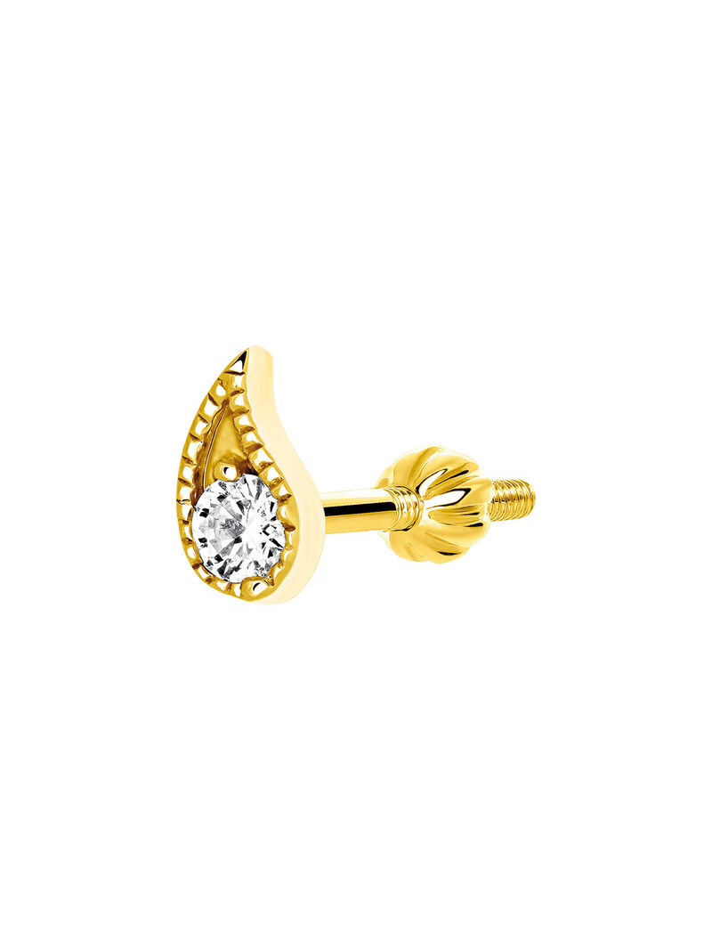 Individual 9K yellow gold earring in the shape of a butterfly with a diamond. image number 1