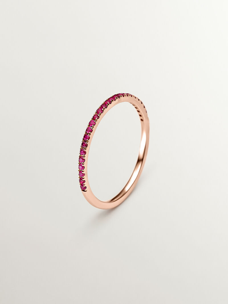 9K Rose Gold Ring with Pink Rubies image number 0