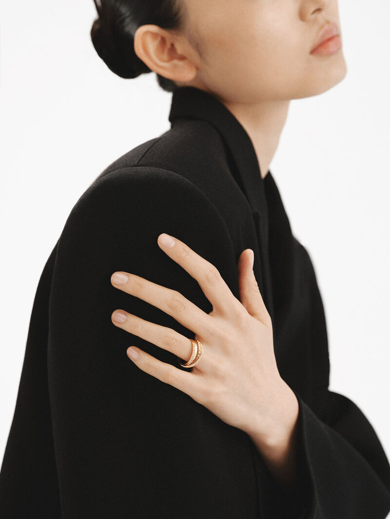 Multi-arm crossed ring of 925 silver bathed in 18K yellow gold with topazes image number 3