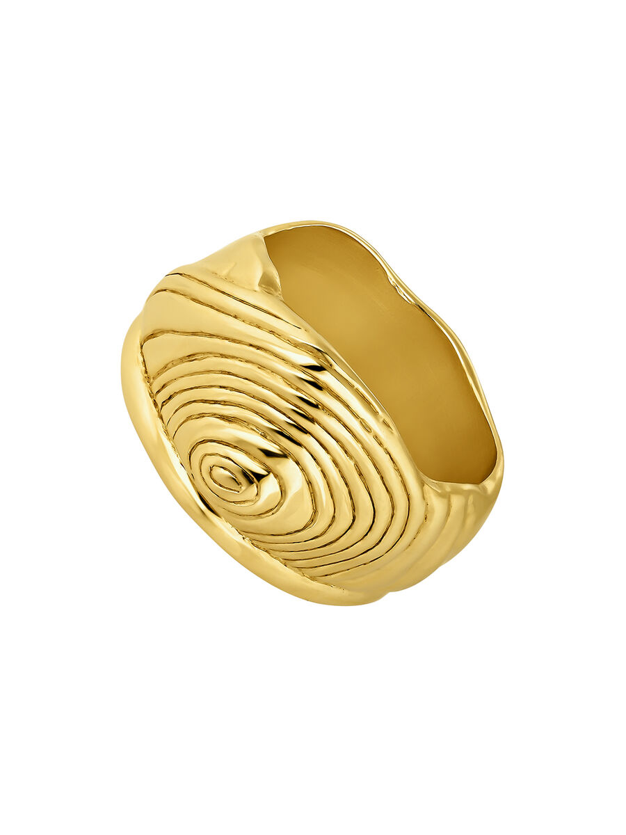 Wide, irregular-shaped, embossed 18kt yellow gold-plated silver ring, J05210-02, hi-res