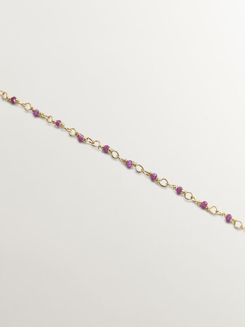 925 Silver chain bathed in 18K yellow gold with pink ruby beads. image number 4