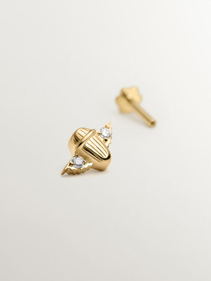 18K yellow gold piercing with diamonds in the shape of a beetle. image number 4
