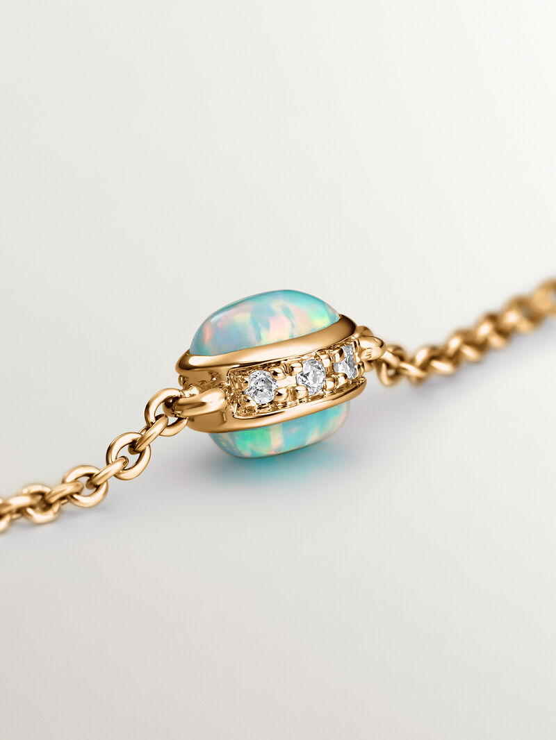 18K yellow gold bracelet with turquoise opals and diamonds. image number 6