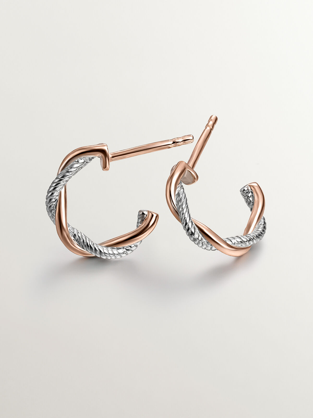 925 Silver Braided Hoop Earrings and 925 Silver Bathed in 18K Rose