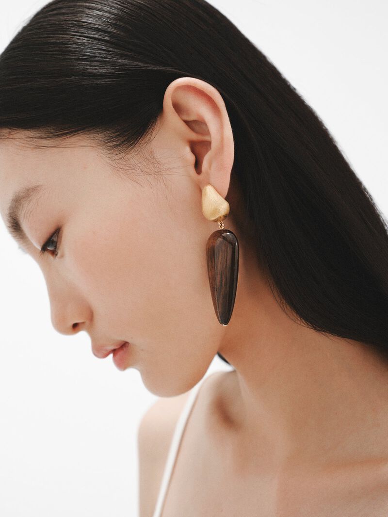 18K yellow gold plated 925 silver earrings with ebony image number 3