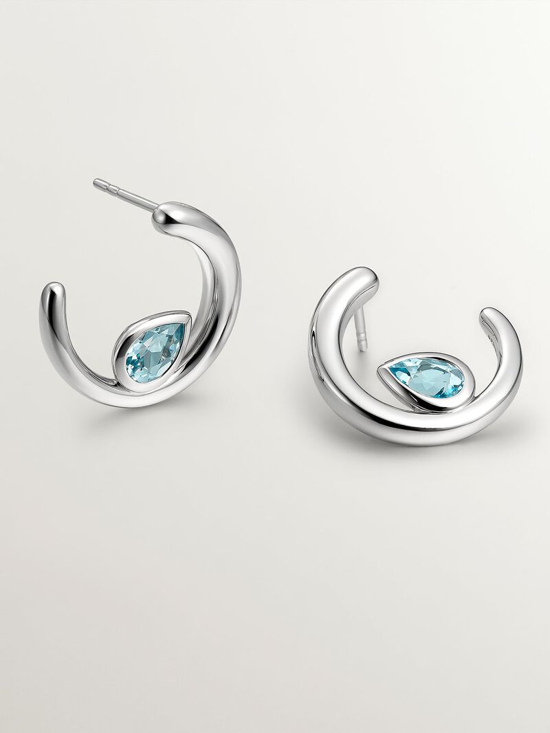 925 silver hoop earrings with 2 sky blue topazes image number 2