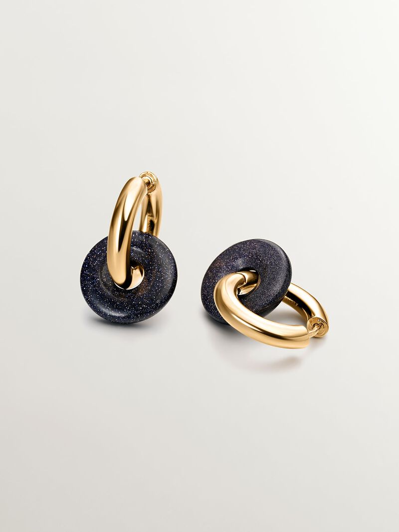 925 silver ring earrings in 18K yellow gold with blue adventurine image number 2