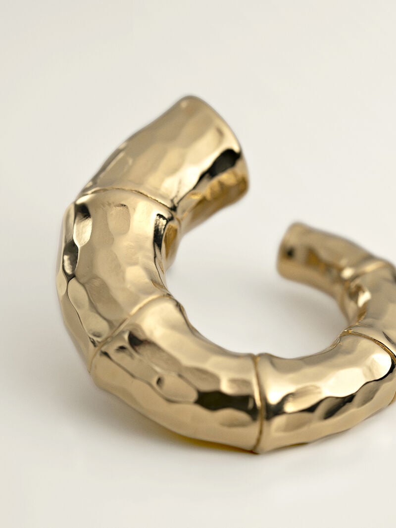Large hoop earrings made of 925 silver, bathed in 18K yellow gold with a bamboo texture. image number 6