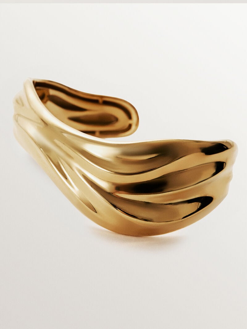 Rigid 18K yellow gold plated 925 silver bracelet with texture image number 4
