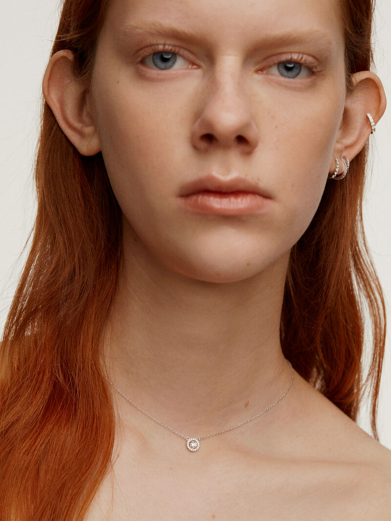925 Silver Pendant with white topaz and border of white sapphires. image number 5