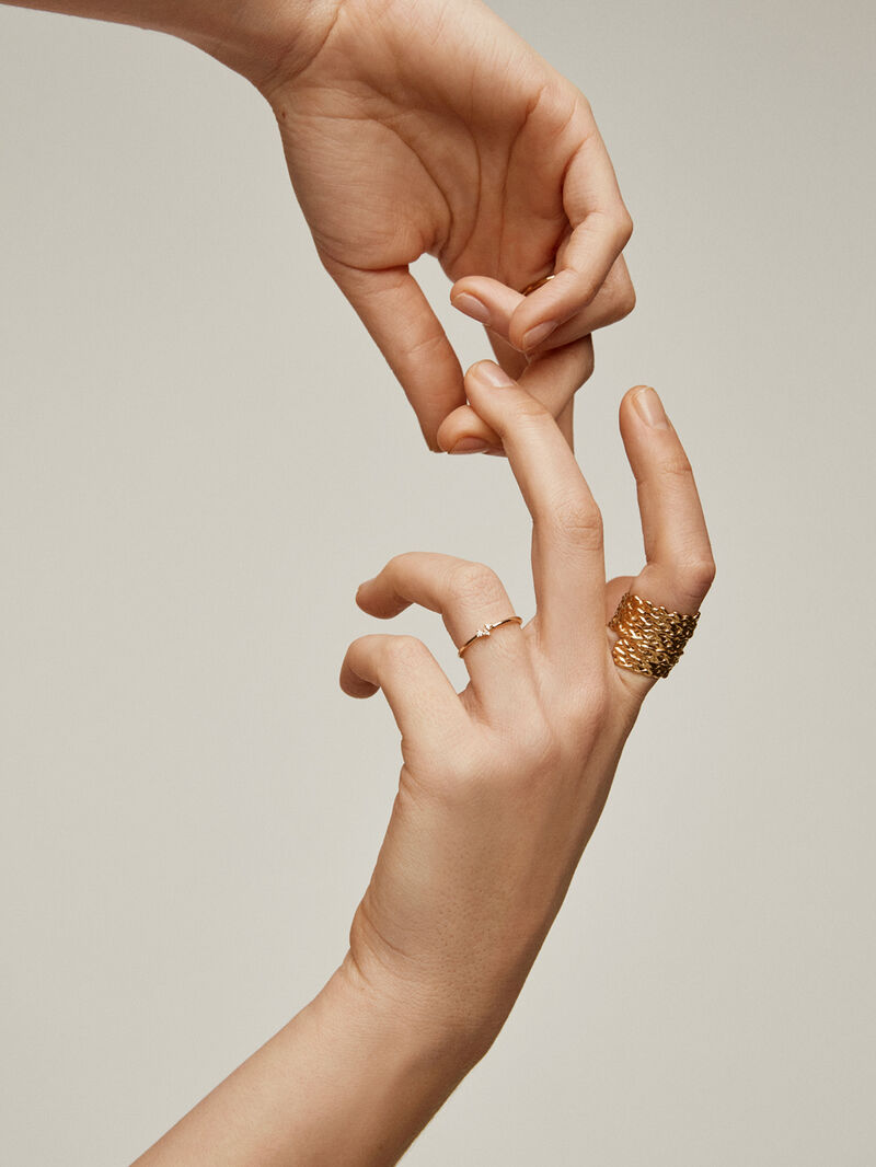 9K Yellow Gold Three-Stone Ring with Diamonds image number 3