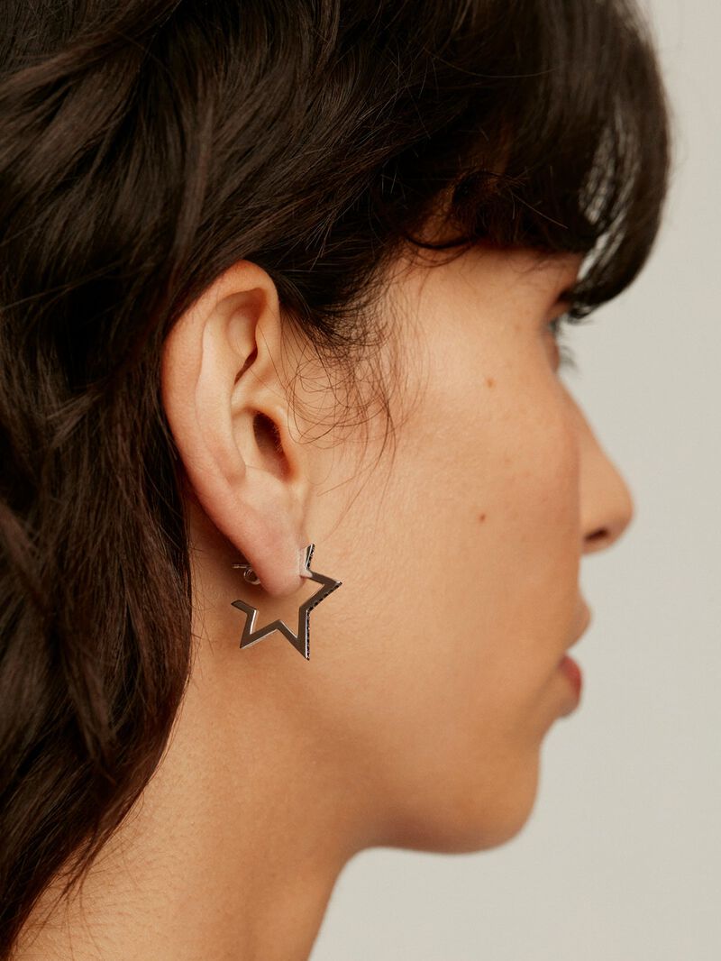 925 Silver earrings in the shape of a star with black spinels. image number 1