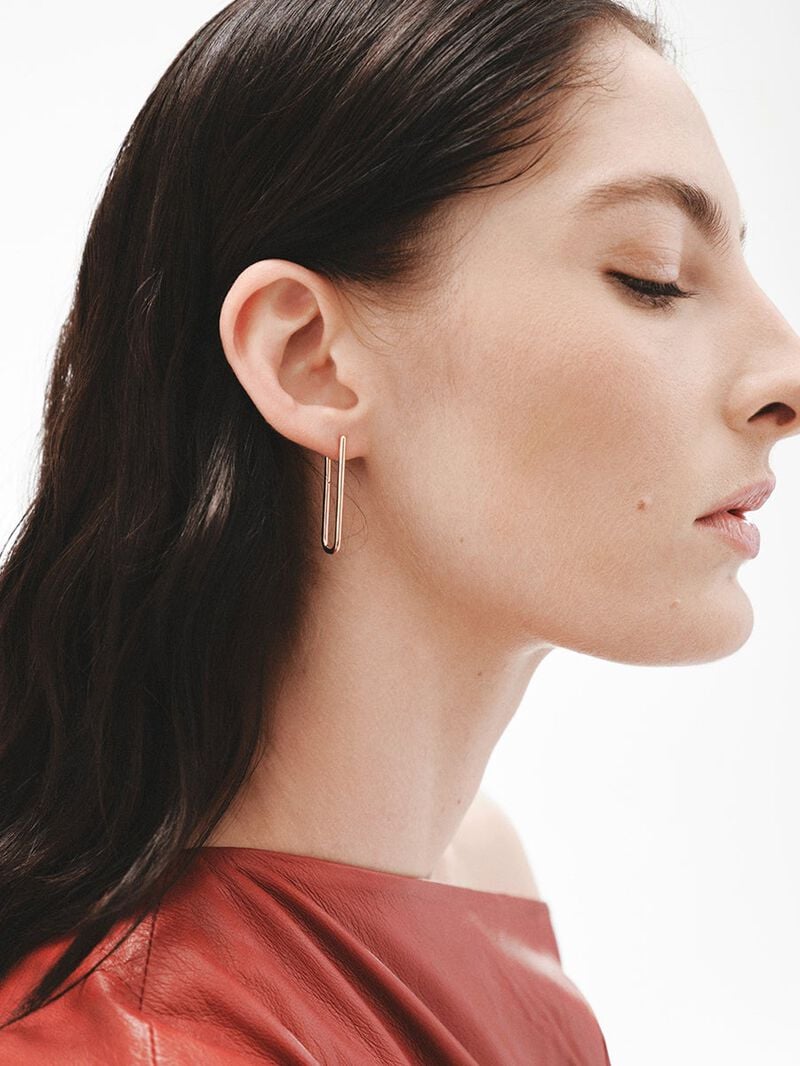 Extra long hoop earrings in 18K rose gold-plated 925 silver image number 3