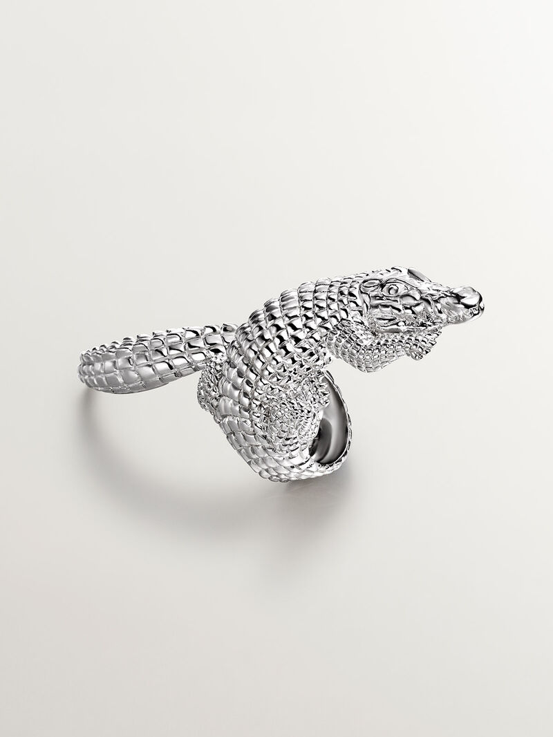 Large 925 silver ring shaped like crocodile image number 2