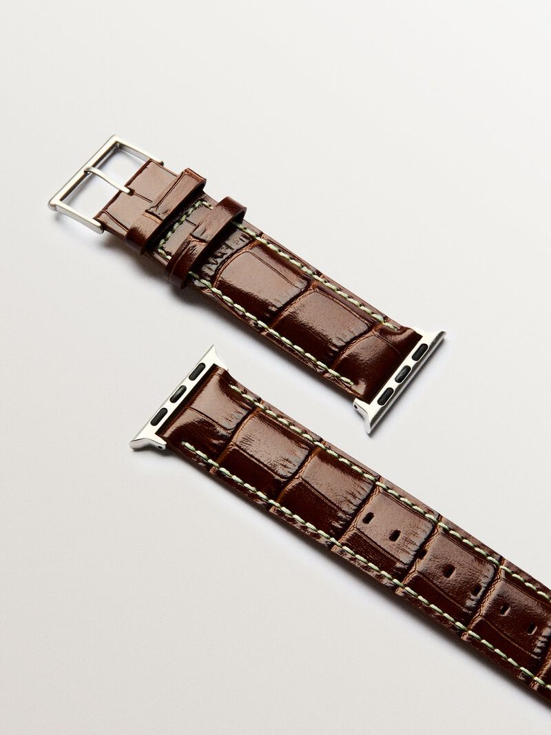 Brown crocodile-finish leather band for Apple Watch image number 4