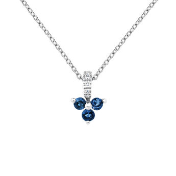 Pendant in 9k white gold with a shamrock featuring blue sapphires and diamonds , J04080-01-BS,hi-res