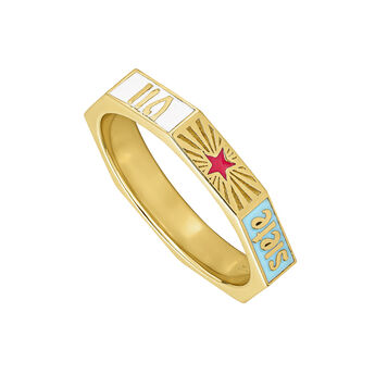 18k gold-plated silver ring with colors and a number seven, J05083-02-MULENA,hi-res