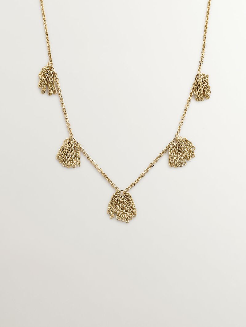 9K yellow gold necklace with chain pompoms image number 0