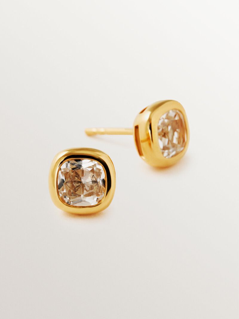 18K yellow gold plated 925 silver earrings with 2 white topazes image number 2